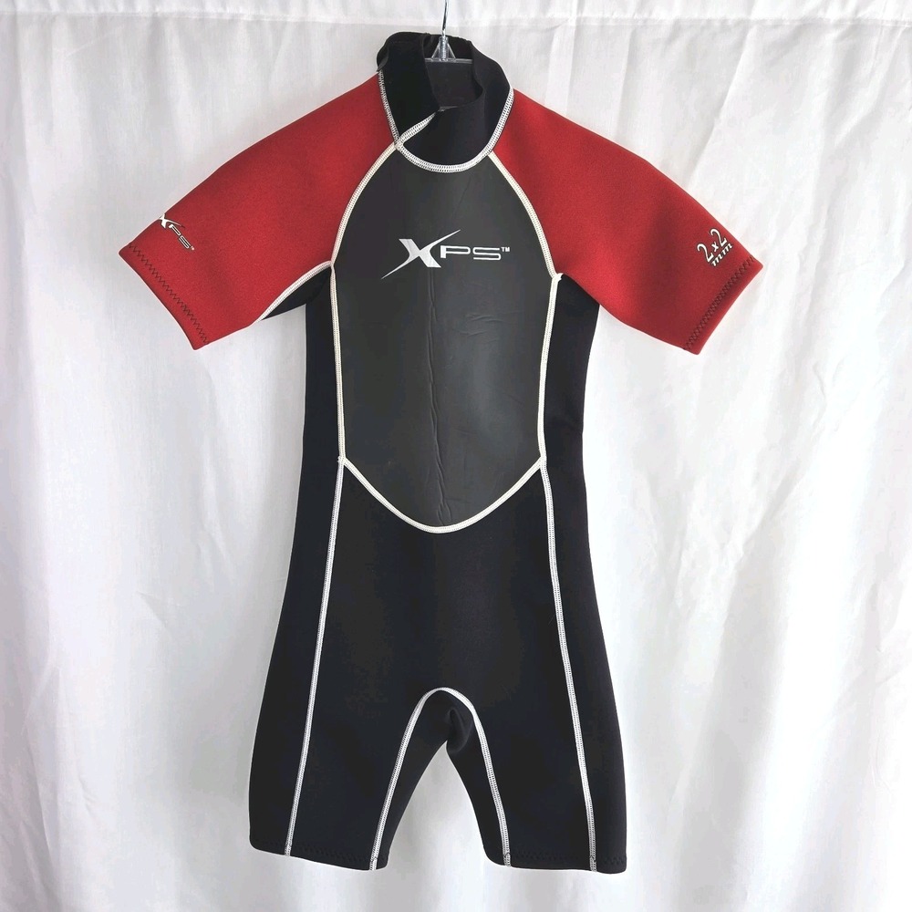 XPS Neoprine Wet Suit Back Zip Short Youth Size S Bass Pro Unisex Black Red Kids